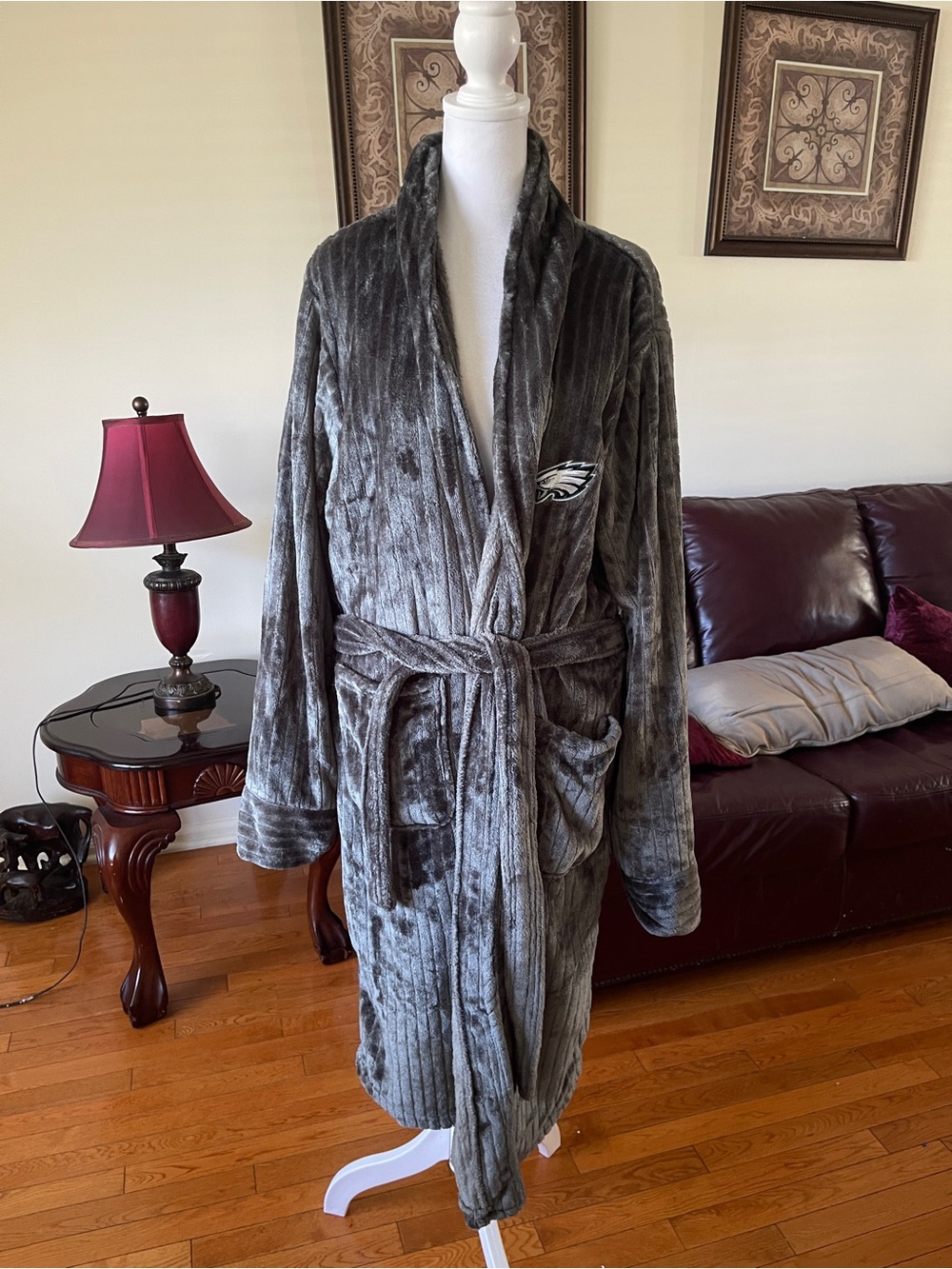 Philadelphia Eagles Plush Gray Robe NFL Football Bathrobe Belted